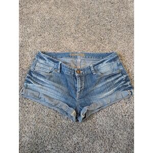 Y2K Express Womens Denim Shorts Low Rise Blue Cuffed Distressed Size 6